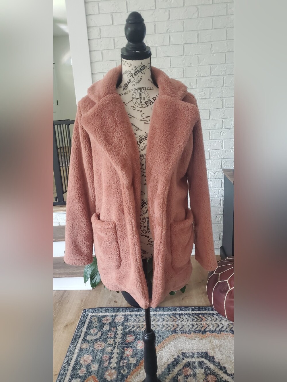 SHEIN Dusty Rose Teddy Faux Fur Open Front Jacket